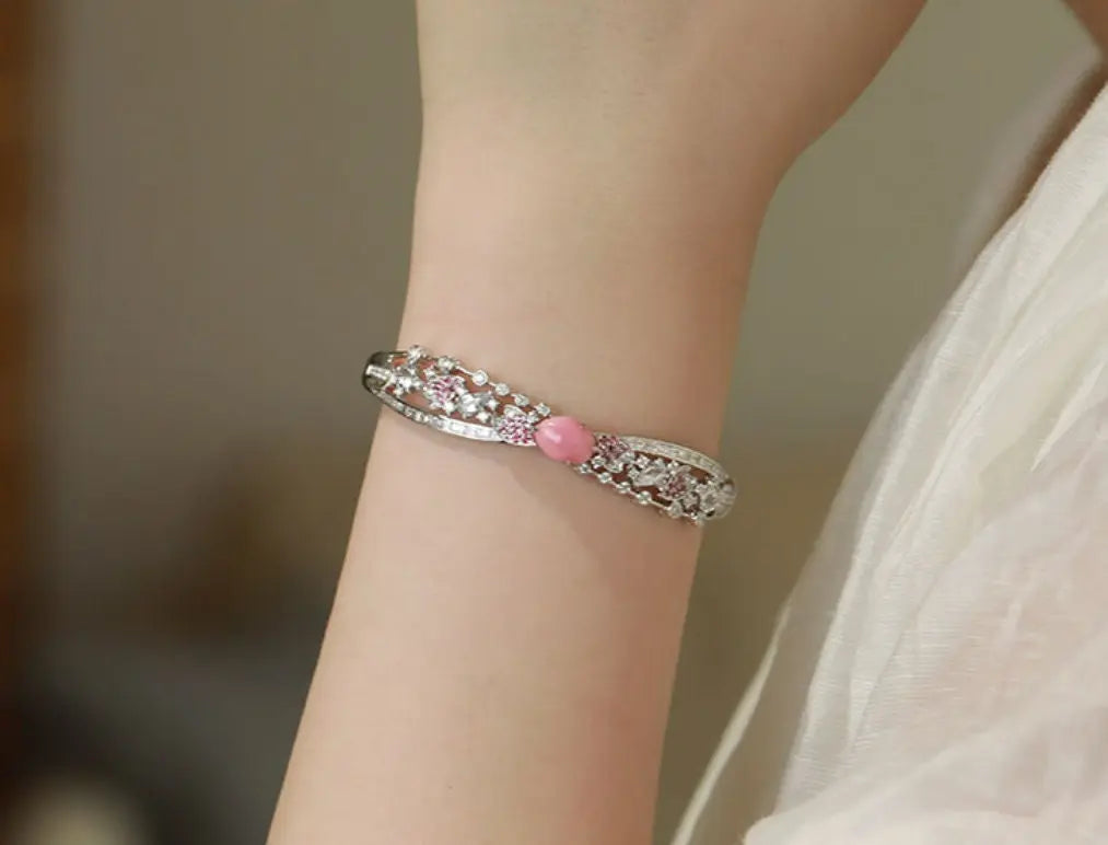 2.2Ct Queen Conch Pearl Bangle & Diamond, Spinel 18K Bangle, 18K Solid White Gold Bangle , Strombus Gigas, Flamed Pink Pearl Etsy