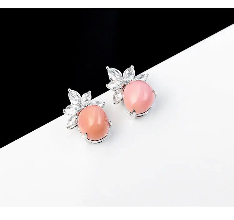 5.83Carat Queen Conch Pearl & White Diamond Earrings 18K White Gold Cluster Earrings, Pearls Strombus Gigas Etsy