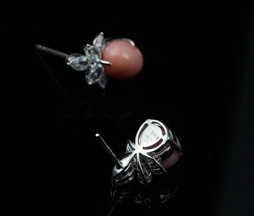 5.83Carat Queen Conch Pearl & White Diamond Earrings 18K White Gold Cluster Earrings, Pearls Strombus Gigas Etsy