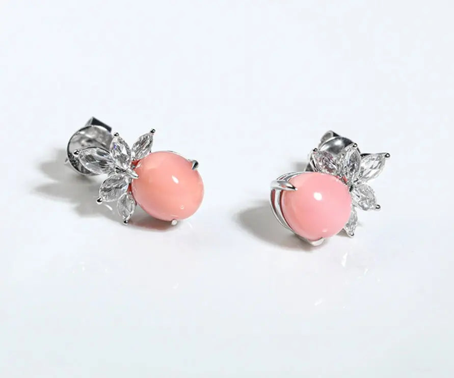 5.83Carat Queen Conch Pearl & White Diamond Earrings 18K White Gold Cluster Earrings, Pearls Strombus Gigas Etsy