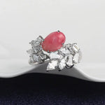 2.16Ct Queen Conch Pearl Ring & White Diamond, 18k Solid White Gold Cluster Ring, Strombus Gigas, Flamed Pink, Engagement Ring, Etsy