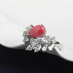 2.16Ct Queen Conch Pearl Ring & White Diamond, 18k Solid White Gold Cluster Ring, Strombus Gigas, Flamed Pink, Engagement Ring, Etsy