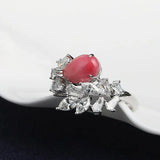 2.16Ct Queen Conch Pearl Ring & White Diamond, 18k Solid White Gold Cluster Ring, Strombus Gigas, Flamed Pink, Engagement Ring, Etsy