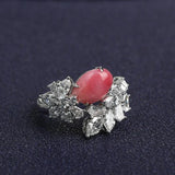 2.16Ct Queen Conch Pearl Ring & White Diamond, 18k Solid White Gold Cluster Ring, Strombus Gigas, Flamed Pink, Engagement Ring, Etsy