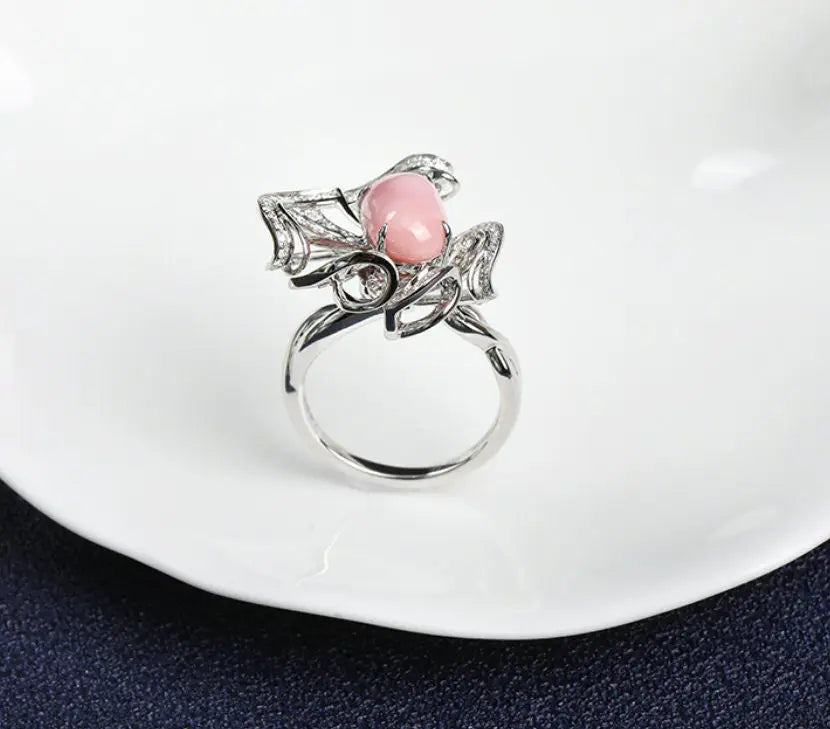 3.37Ct Queen Conch Pearl Necklace, 18k Solid White Gold Two Way Jewelry, Engagement Necklace, Sakura Flower Ring Necklace - LaCorserArtJewelry