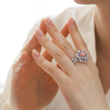 Rose 2.54Ct Queen Conch Pearl Ring Necklace & Spinel White Diamond, 18k Solid White Gold Two Way Jewelry, Engagement Flower Ring, Pink Stone Etsy