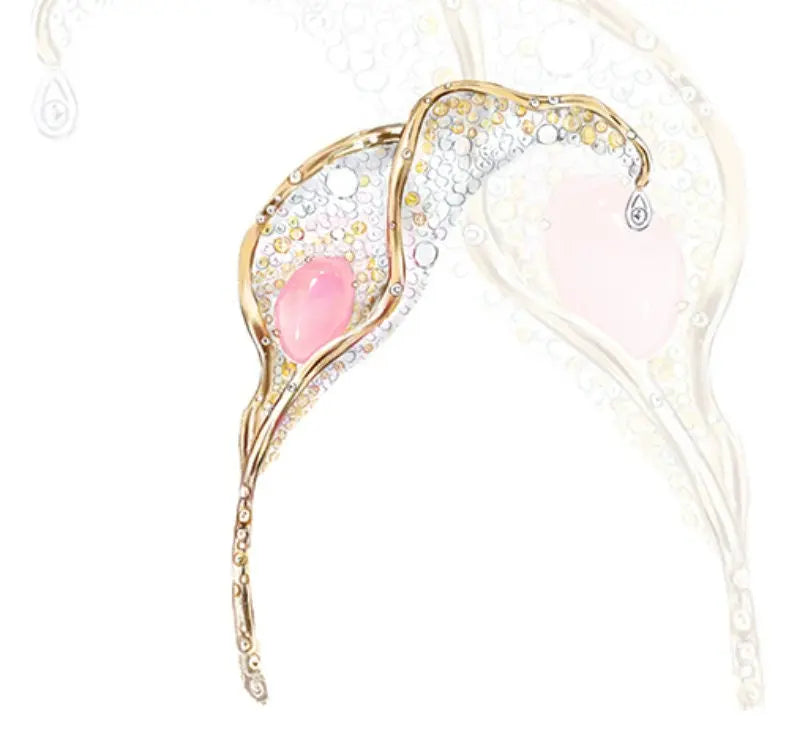 Alocasia 18K Brooch with 2.49Ct Queen Conch Pearl, 18k Solid Yellow Gold Brooch, Natural Queen Conch Pearl, White Sappihre Gold Brooch Etsy