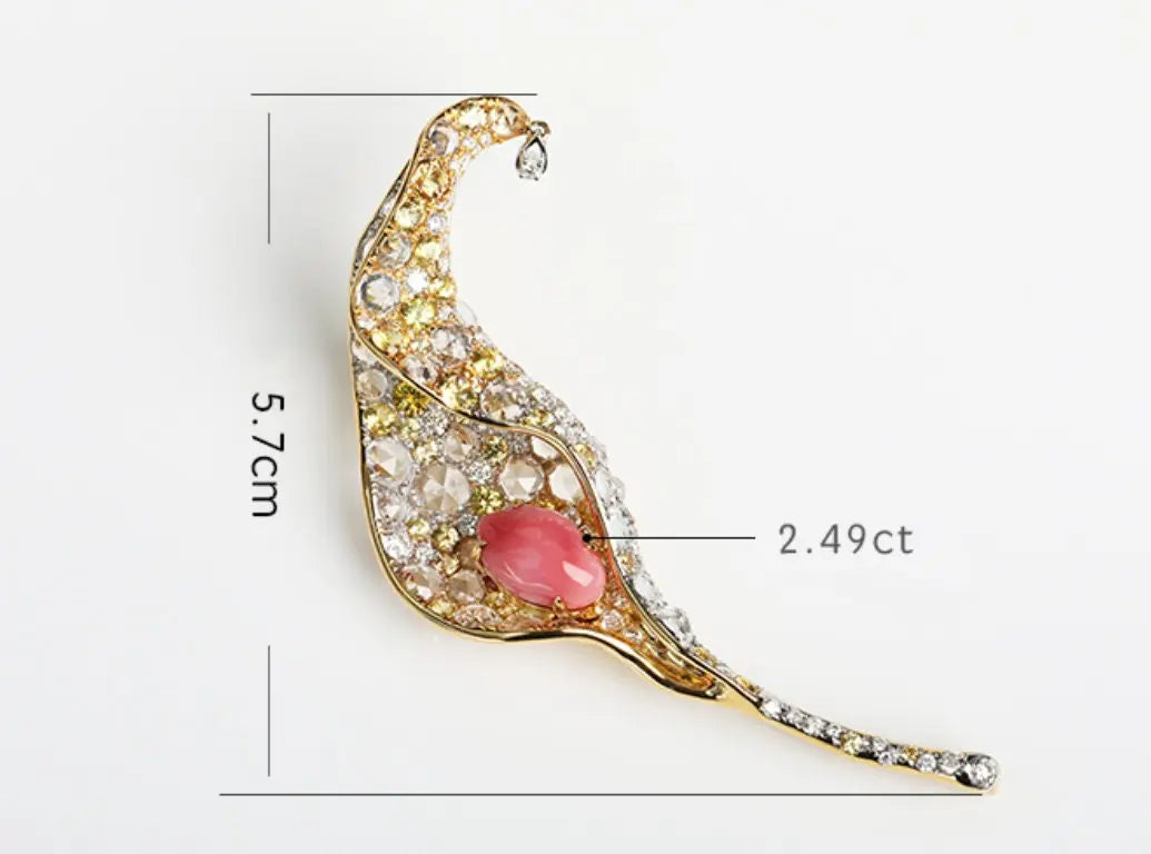Alocasia 18K Brooch with 2.49Ct Queen Conch Pearl, 18k Solid Yellow Gold Brooch, Natural Queen Conch Pearl, White Sappihre Gold Brooch Etsy