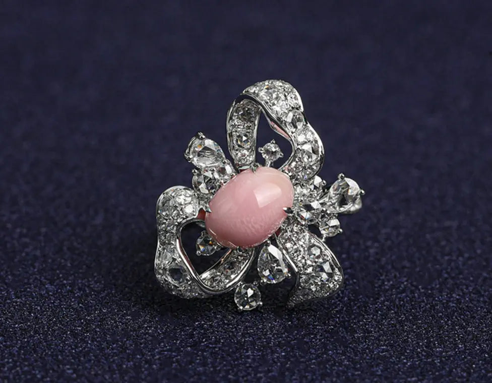 Bowknot 3.32Ct Queen Conch Pearl 18K Gold Necklace Ring & White Diamond, 18k Solid White Gold Two Way Jewelry, Engagement Freeform Necklace Etsy