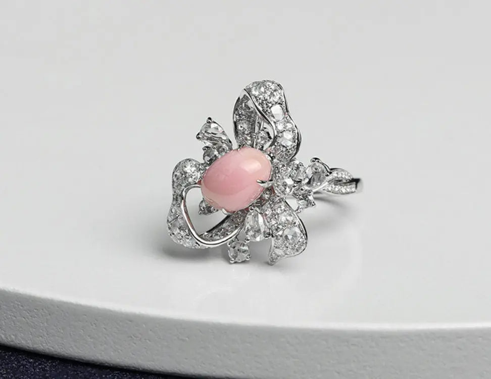 Bowknot 3.32Ct Queen Conch Pearl 18K Gold Necklace Ring & White Diamond, 18k Solid White Gold Two Way Jewelry, Engagement Freeform Necklace Etsy