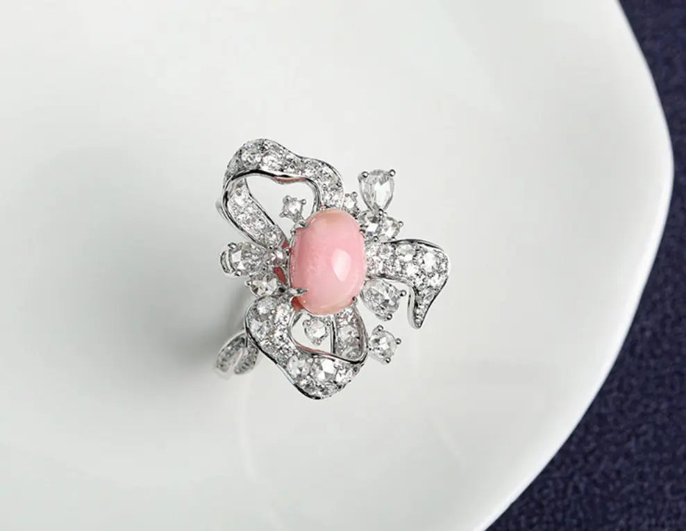 Bowknot 3.32Ct Queen Conch Pearl 18K Gold Ring & White Diamond, 18k Solid White Gold Statement Ring, Two Way Jewelry Etsy