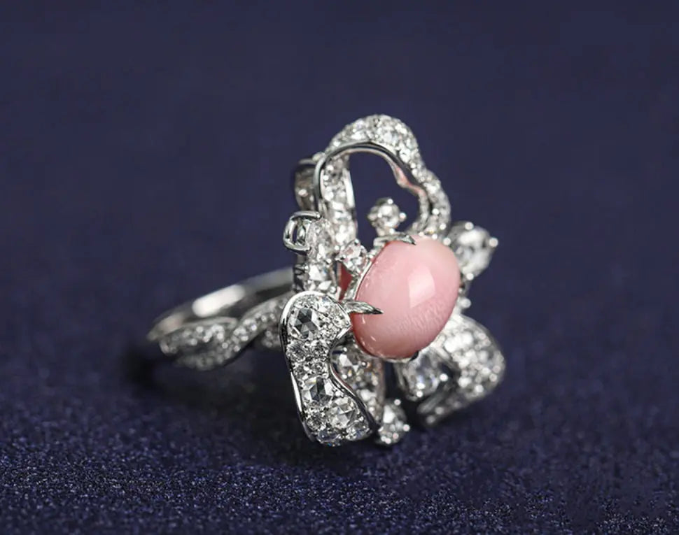 Bowknot 3.32Ct Queen Conch Pearl 18K Gold Ring & White Diamond, 18k Solid White Gold Statement Ring, Two Way Jewelry Etsy