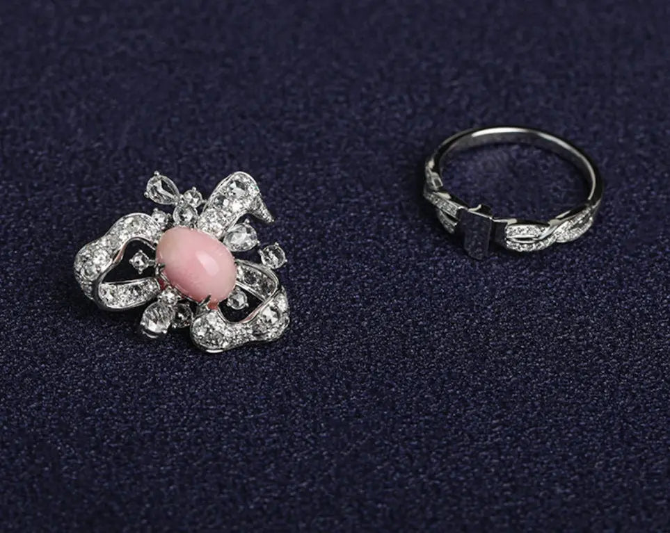 Bowknot 3.32Ct Queen Conch Pearl 18K Gold Necklace Ring & White Diamond, 18k Solid White Gold Two Way Jewelry, Engagement Freeform Necklace Etsy