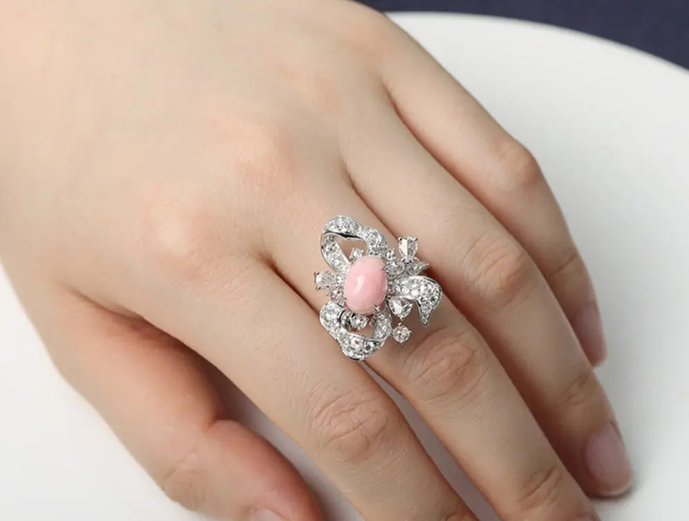 Bowknot 3.32Ct Queen Conch Pearl 18K Gold Ring & White Diamond, 18k Solid White Gold Statement Ring, Two Way Jewelry Etsy