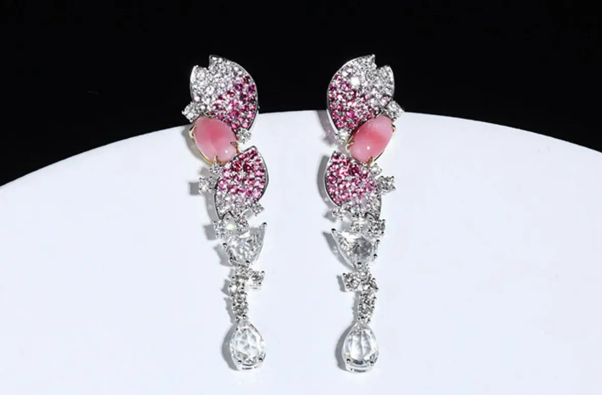 2.33Ct Queen Conch Pearl Earrings & Diamond 18K Flower Earrings 18K Solid White Gold Flower Earrings, Strombus Gigas, Flamed Pink Pearl Etsy