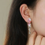 2.33Ct Queen Conch Pearl Earrings & Diamond 18K Flower Earrings 18K Solid White Gold Flower Earrings, Strombus Gigas, Flamed Pink Pearl Etsy