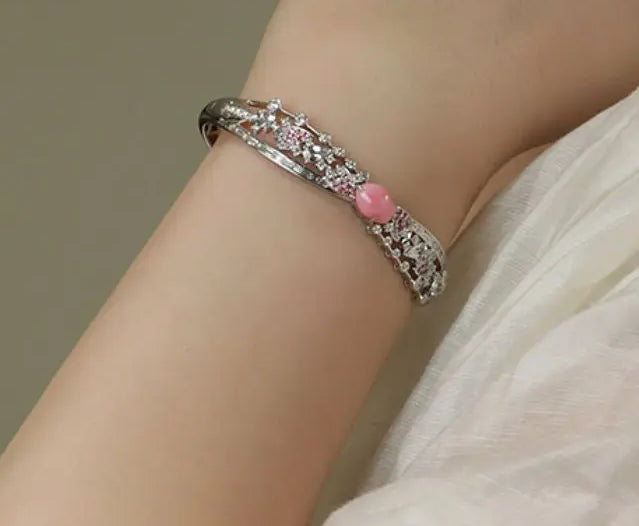 2.2Ct Queen Conch Pearl Bangle & Diamond, Spinel 18K Bangle, 18K Solid White Gold Bangle , Strombus Gigas, Flamed Pink Pearl Etsy