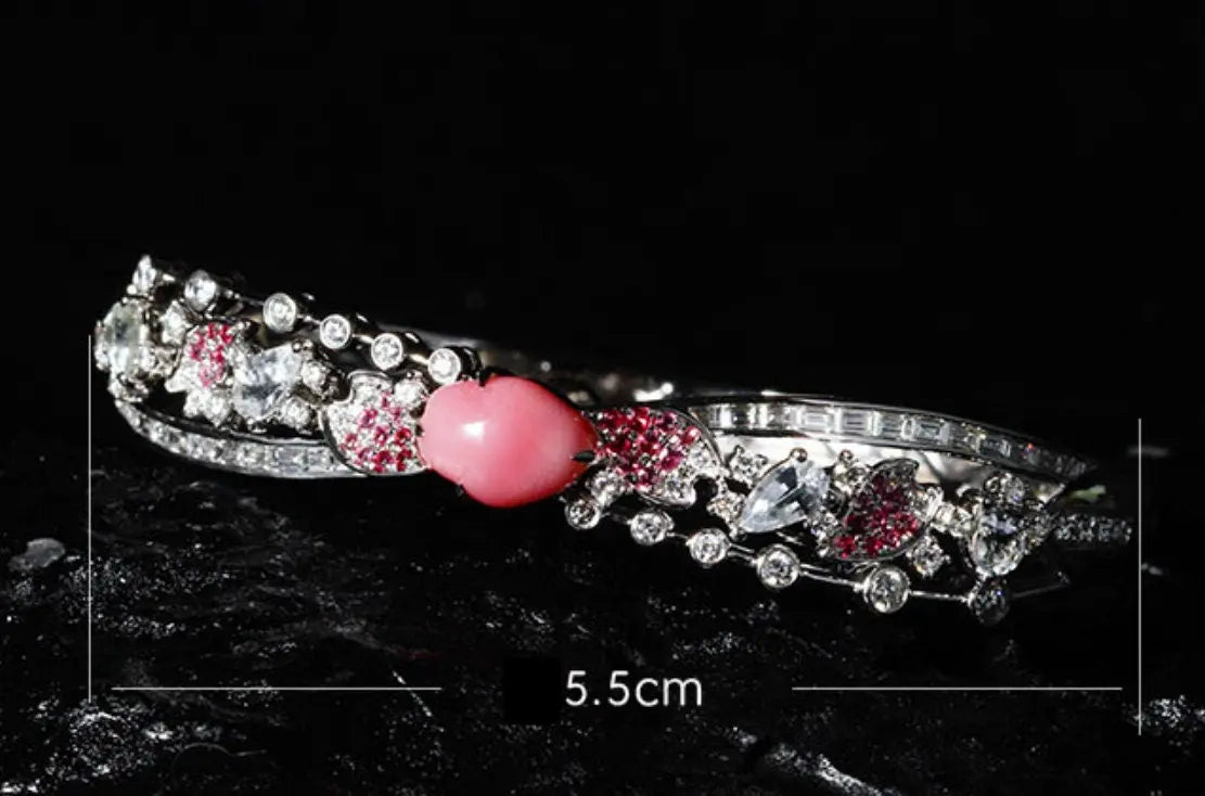 2.2Ct Queen Conch Pearl Bangle & Diamond, Spinel 18K Bangle, 18K Solid White Gold Bangle , Strombus Gigas, Flamed Pink Pearl Etsy
