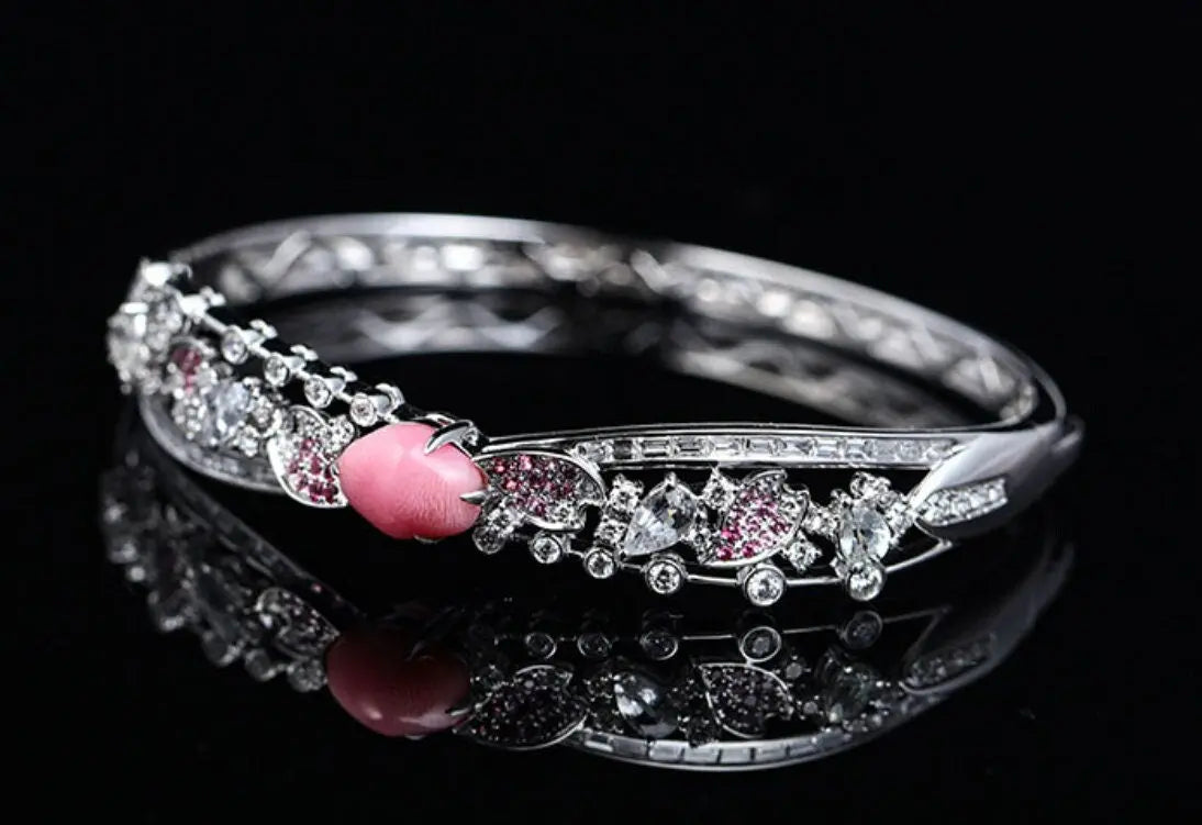 2.2Ct Queen Conch Pearl Bangle & Diamond, Spinel 18K Bangle, 18K Solid White Gold Bangle , Strombus Gigas, Flamed Pink Pearl Etsy