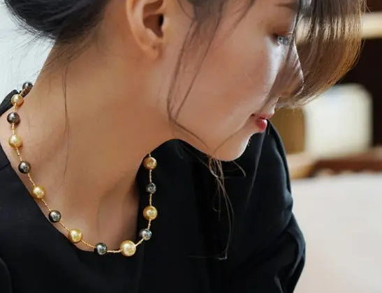 AAAA+ 12mm Tahitian Peacock Green Pearls Beaded Necklace, 14K Yellow Gold Etsy