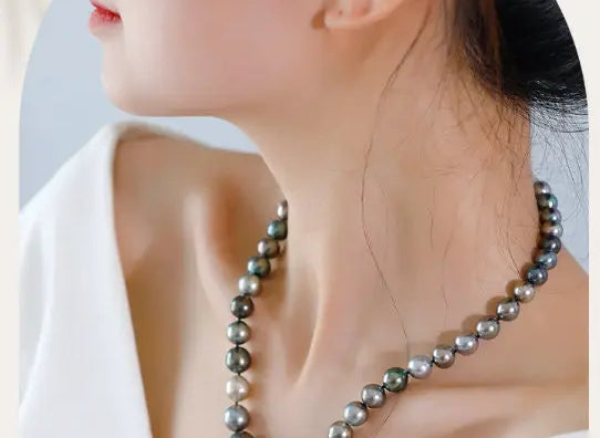 8mm-12mm Natural Mixed Color Tahitian Pearl Beaded Necklace, Multi High Luster Pearls Necklace, Gift for Mom, Black Silver Seawater Pearls Etsy