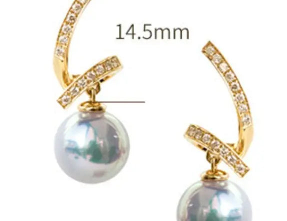 5A+ Japan Akoya Pearl Free Form Earrings, 18k Solid Yellow Gold Whirl Earrings, Natural White Diamonds Earrings, Christmas Gift Idea for GF Etsy