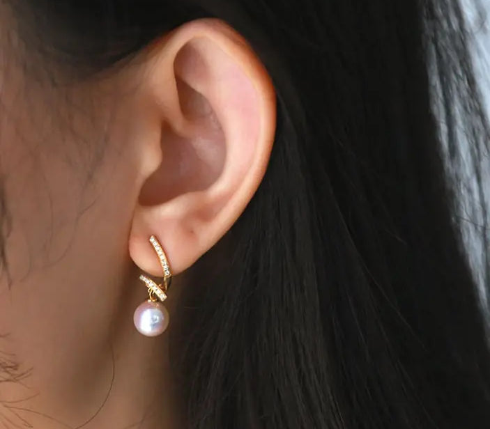 5A+ Japan Akoya Pearl Free Form Earrings, 18k Solid Yellow Gold Whirl Earrings, Natural White Diamonds Earrings, Christmas Gift Idea for GF Etsy