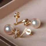5A+ Japan Akoya Pearl Free Form Earrings, 18k Solid Yellow Gold Whirl Earrings, Natural White Diamonds Earrings, Christmas Gift Idea for GF Etsy