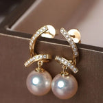 5A+ Japan Akoya Pearl Free Form Earrings, 18k Solid Yellow Gold Whirl Earrings, Natural White Diamonds Earrings, Christmas Gift Idea for GF Etsy
