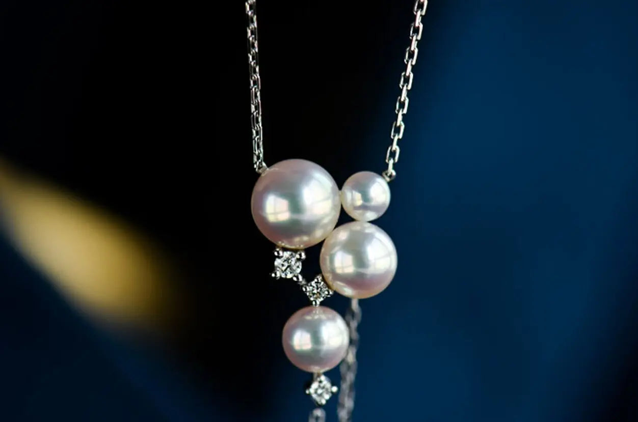 Galaxy Akoya Pearl Diamonds 18K Gold Necklace, Universe Inspired Necklace, 18K Yellow Solid Gold Necklace, Diamonds Cluster Necklace Etsy