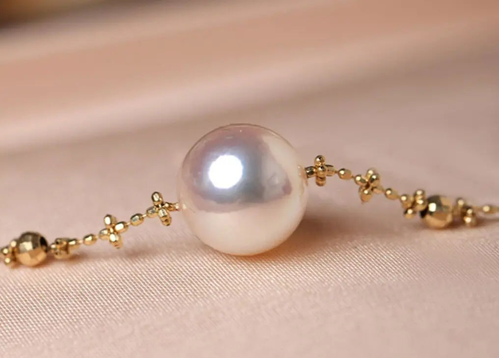 Unique Design 18K Chain with Akoya Pearl Necklace, 18K Yellow Gold Necklace, Christmas Gift Idea Etsy