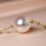 Unique Design 18K Chain with Akoya Pearl Necklace, 18K Yellow Gold Necklace, Christmas Gift Idea Etsy
