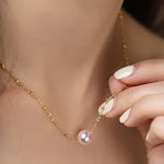 Unique Design 18K Chain with Akoya Pearl Necklace, 18K Yellow Gold Necklace, Christmas Gift Idea Etsy