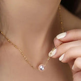Unique Design 18K Chain with Akoya Pearl Necklace, 18K Yellow Gold Necklace, Christmas Gift Idea Etsy