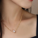 Unique Design 18K Chain with Akoya Pearl Necklace, 18K Yellow Gold Necklace, Christmas Gift Idea Etsy