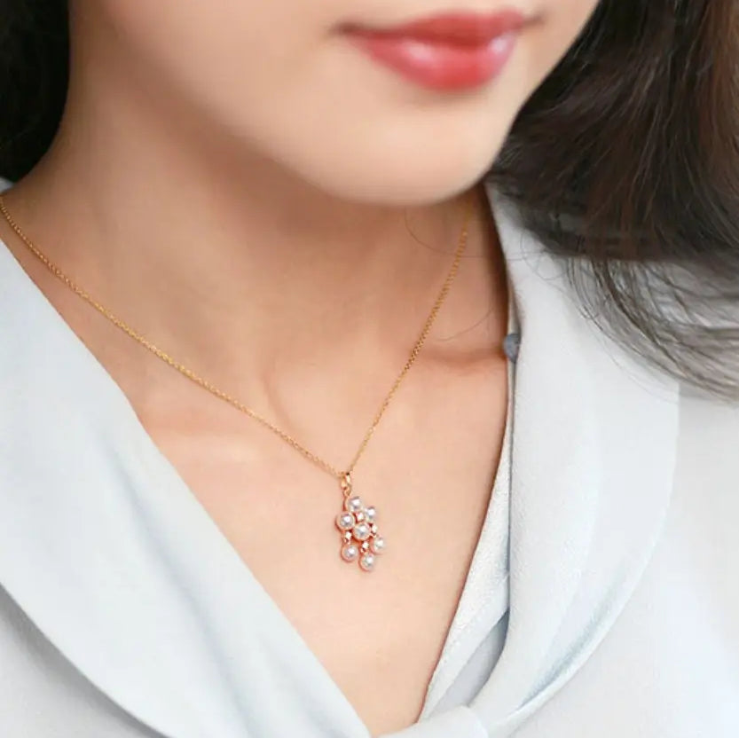 Superier Cluster Akoya Pearl 18K Necklace, Natural Diamond Necklace, Christmas Gift Idea for Her, Pearls Jewelry Etsy