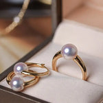 18K Gold Akoya Pearl Ring Earrings Set - Yellow Gold Etsy