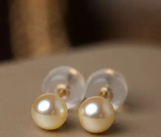 Superier Akoya Golden Pearl Stud Earrings, 18k Solid Yellow Gold Earrings, Minimalist Champagne Pearl Earring Etsy