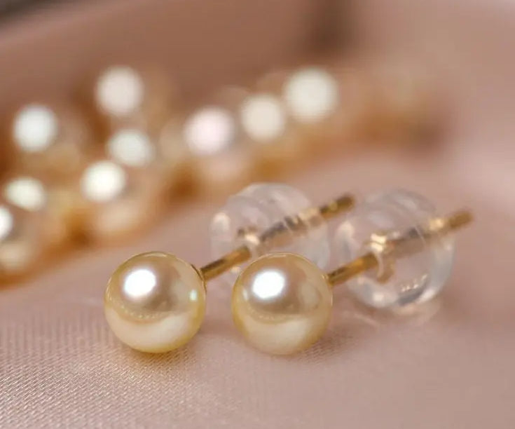 Superier Akoya Golden Pearl Stud Earrings, 18k Solid Yellow Gold Earrings, Minimalist Champagne Pearl Earring Etsy