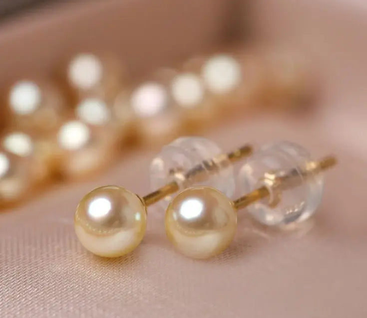 Superier Akoya Golden Pearl Stud Earrings, 18k Solid Yellow Gold Earrings, Minimalist Champagne Pearl Earring Etsy