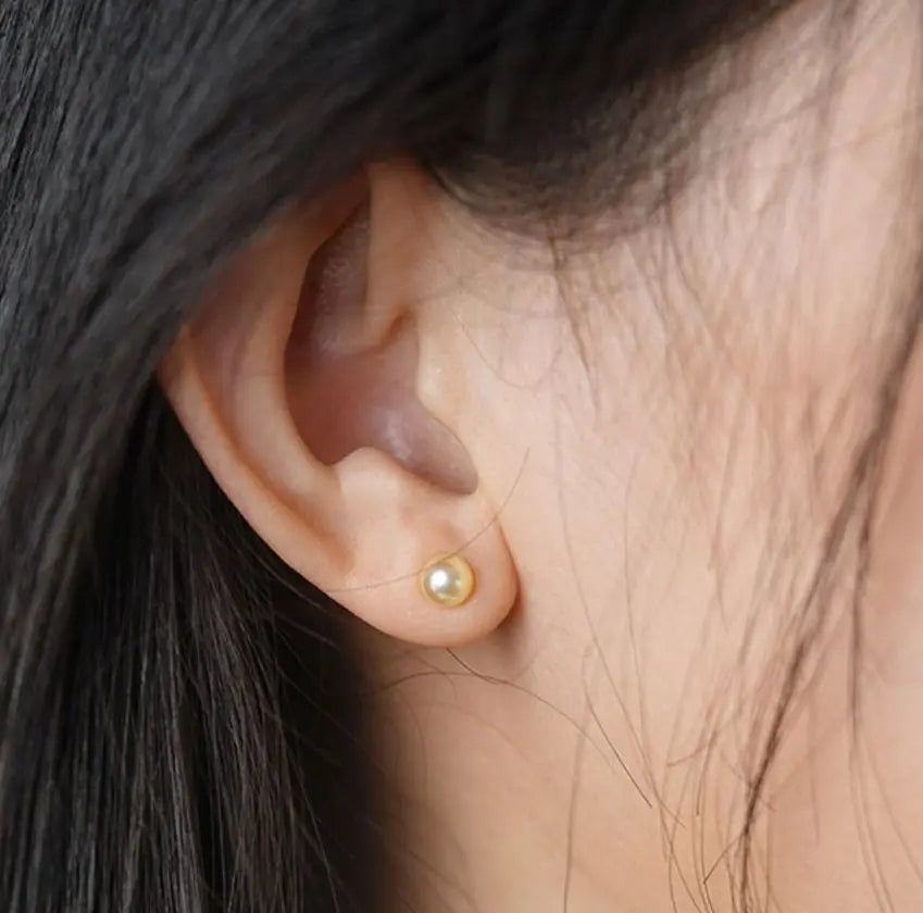 Superier Akoya Golden Pearl Stud Earrings, 18k Solid Yellow Gold Earrings, Minimalist Champagne Pearl Earring Etsy