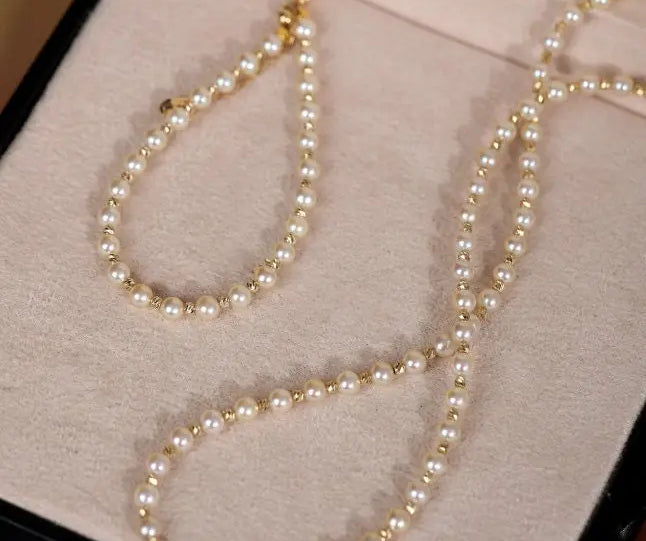 5A+ Akoya Golden Pearl Beaded 18K Gold Necklace Etsy