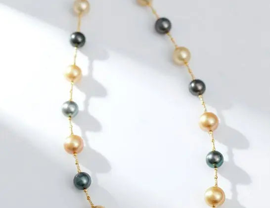 AAAA+ 12mm Tahitian Peacock Green Pearls Beaded Necklace, 14K Yellow Gold Etsy
