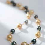 AAAA+ 12mm Tahitian Peacock Green Pearls Beaded Necklace, 14K Yellow Gold Etsy