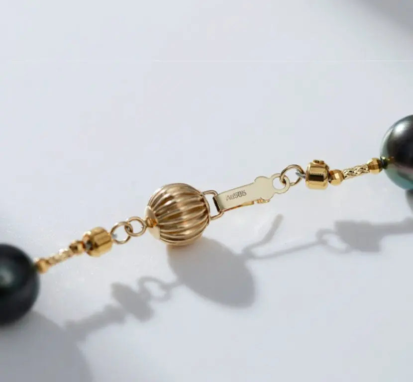 AAAA+ 12mm Tahitian Peacock Green Pearls Beaded Necklace, 14K Yellow Gold Etsy