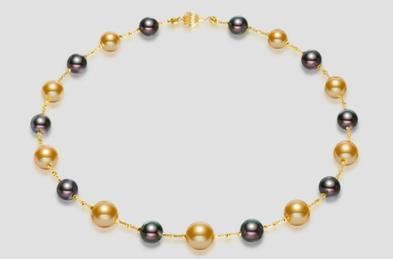 AAAA+ 12mm Tahitian Peacock Green Pearls Beaded Necklace, 14K Yellow Gold Etsy