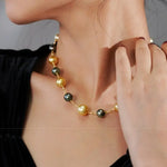 AAAA+ 12mm Tahitian Peacock Green Pearls Beaded Necklace, 14K Yellow Gold Etsy