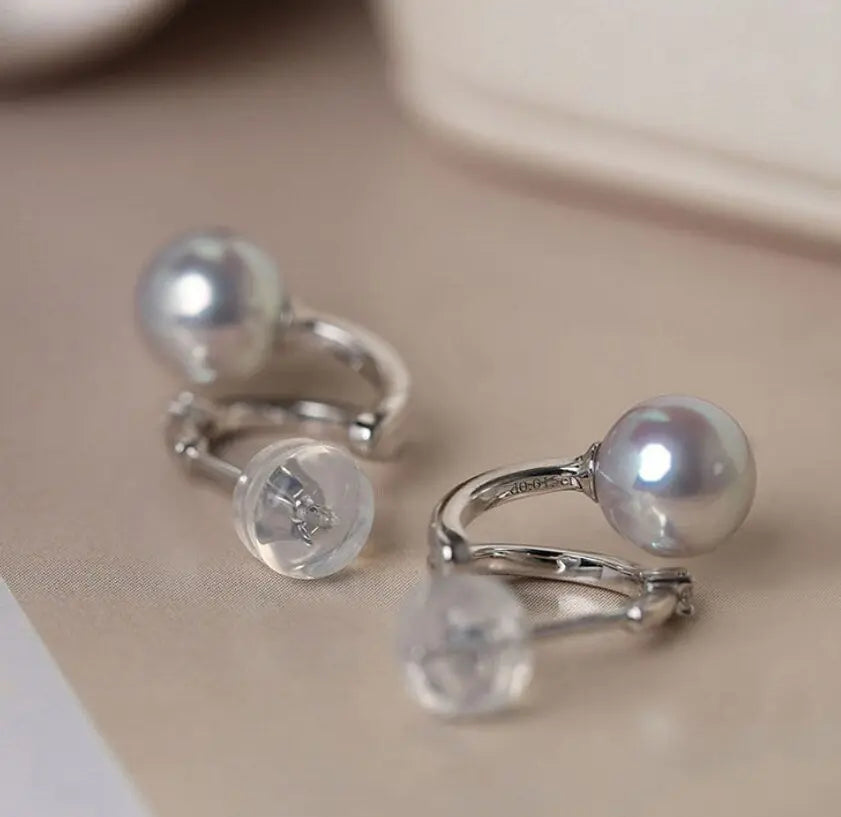 5A+ Madama Akoya Pearl Loop 18K Gold Earrings, Natural White Diamonds Pearl Earrings, 18K White Gold Pearl Earrings Etsy