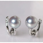5A+ Madama Akoya Pearl Loop 18K Gold Earrings, Natural White Diamonds Pearl Earrings, 18K White Gold Pearl Earrings Etsy