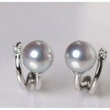 5A+ Madama Akoya Pearl Loop 18K Gold Earrings, Natural White Diamonds Pearl Earrings, 18K White Gold Pearl Earrings Etsy